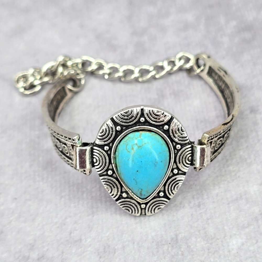 Blue Stone Silver Bracelet Boho Tribal Cuff Fashion Jewelry JB2-55